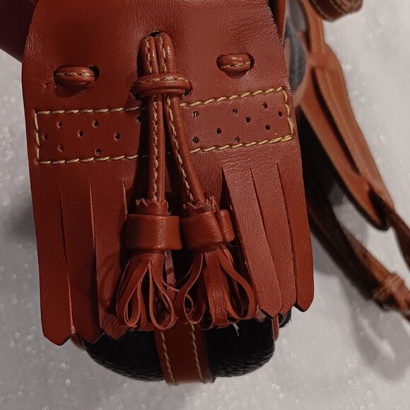 Vintage Dooney? style Pebbled Raw Leather crossbody tassel fringe purse bag - Picture 2 of 8